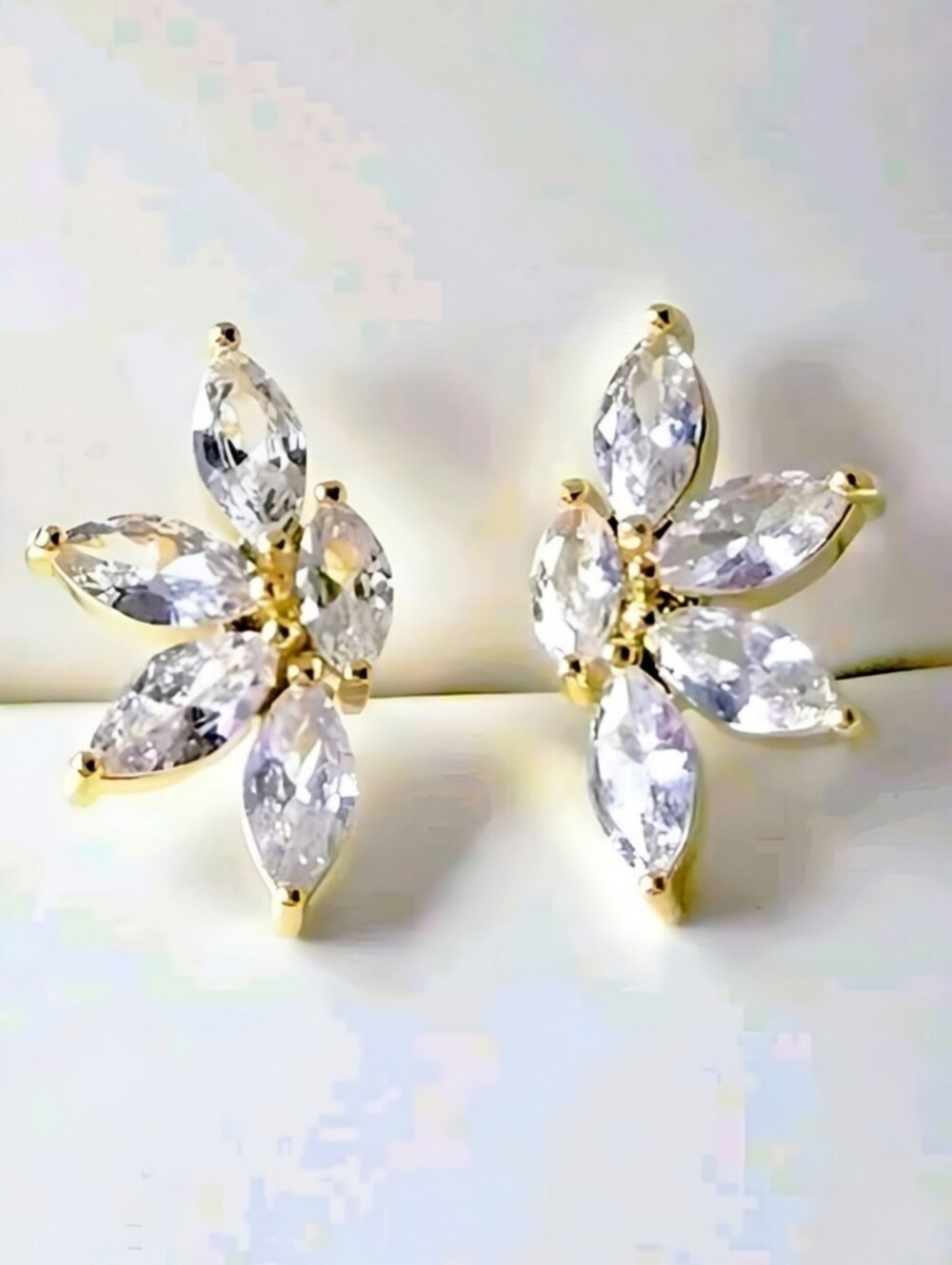 Gold Copper Marquise CZ Floral Leaf Stud Earrings; Dainty & Timeless; NWOT